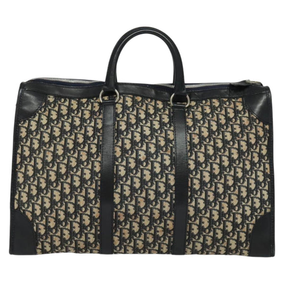 Christian Dior Trotter Canvas Boston Bag Navy Silver Auth BA3832