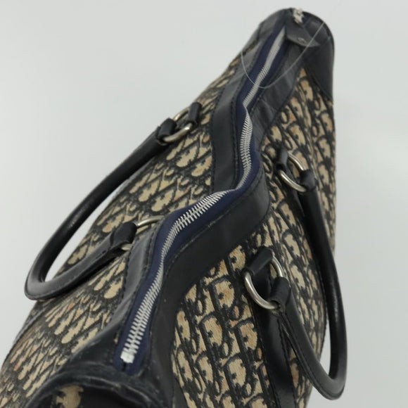 Christian Dior Trotter Canvas Boston Tasche Navy Silber Auth BA3832
