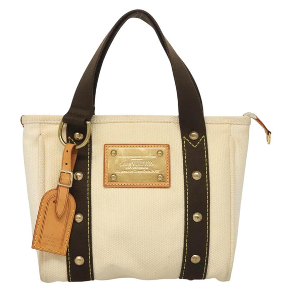 LOUIS VUITTON Antigua Cabas PM Tote Bag White Brown M40036 LV Auth BA3835
