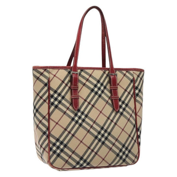 BURBERRY Nova Check Blue Label Tote Bag Canvas Beige Silver Auth BA3843