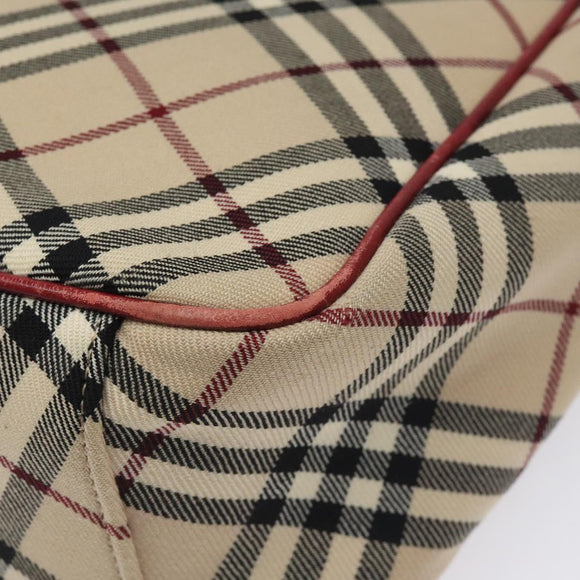 BURBERRY Nova Check Blue Label Tote Bag Canvas Beige Silver Auth BA3843