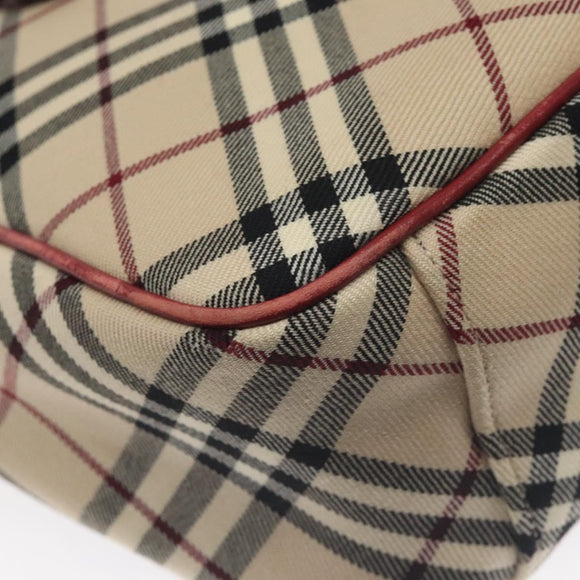 BURBERRY Nova Check Blue Label Tote Bag Canvas Beige Silver Auth BA3843