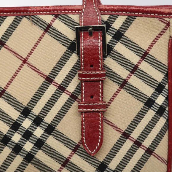 BURBERRY Nova Check Blue Label Tote Bag Canvas Beige Silver Auth BA3843