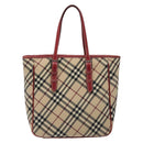 BURBERRY Nova Check Blue Label Tote Bag Canvas Beige Silver Auth BA3843-13