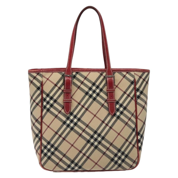BURBERRY Nova Check Blue Label Tote Bag Canvas Beige Silver Auth BA3843