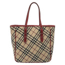 BURBERRY Nova Check Blue Label Tote Bag Canvas Beige Silver Auth BA3843-2