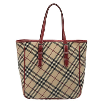 BURBERRY Nova Check Blue Label Tote Bag Canvas Beige Silver Auth BA3843 - 0