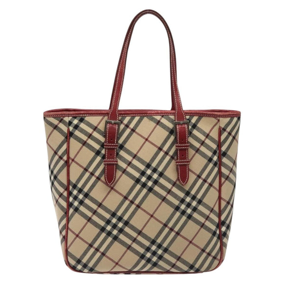BURBERRY Nova Check Blue Label Tote Bag Canvas Beige Silver Auth BA3843