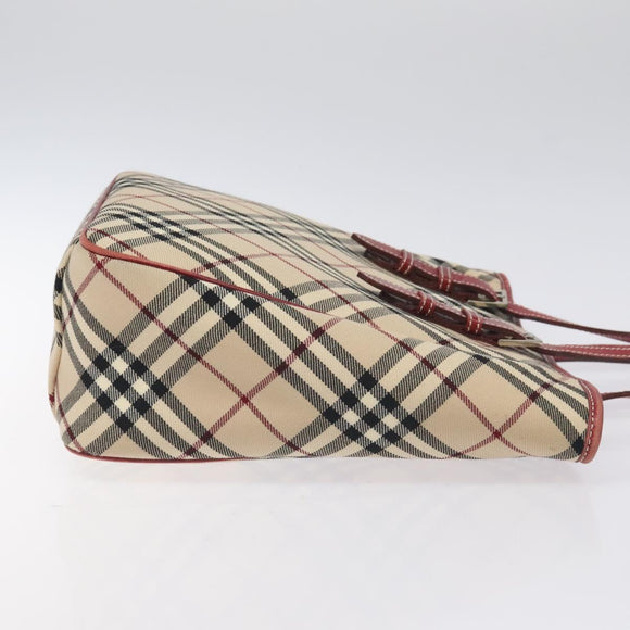 BURBERRY Nova Check Blue Label Tote Bag Canvas Beige Silver Auth BA3843