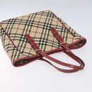 BURBERRY Nova Check Blue Label Tote Bag Canvas Beige Silver Auth BA3843-6