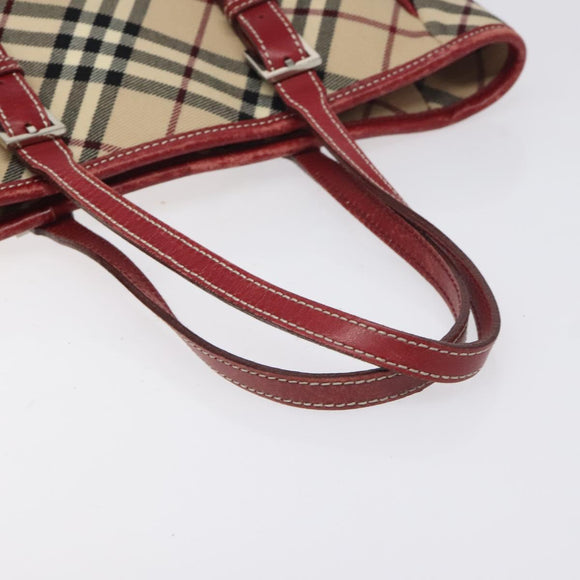 BURBERRY Nova Check Blue Label Tote Bag Canvas Beige Silver Auth BA3843