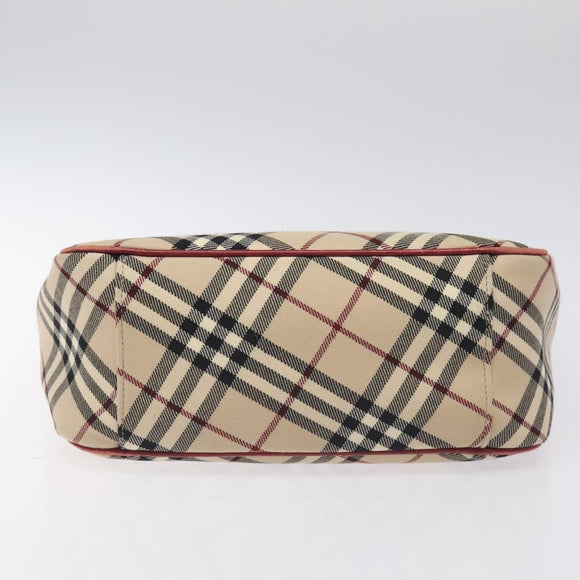 BURBERRY Nova Check Blue Label Tote Bag Canvas Beige Silver Auth BA3843