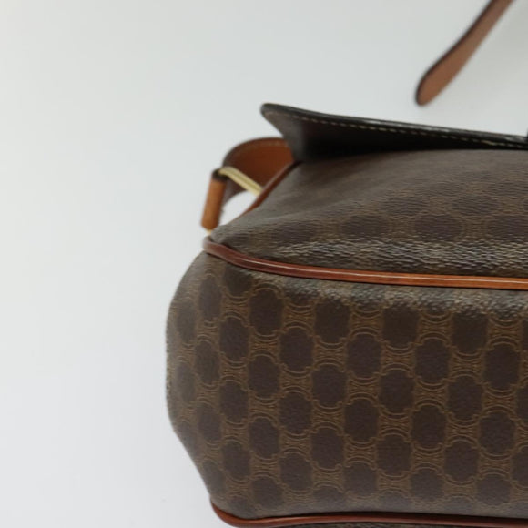 CELINE Macadam Canvas Shoulder Bag PVC Leather Brown Gold Auth BA3852