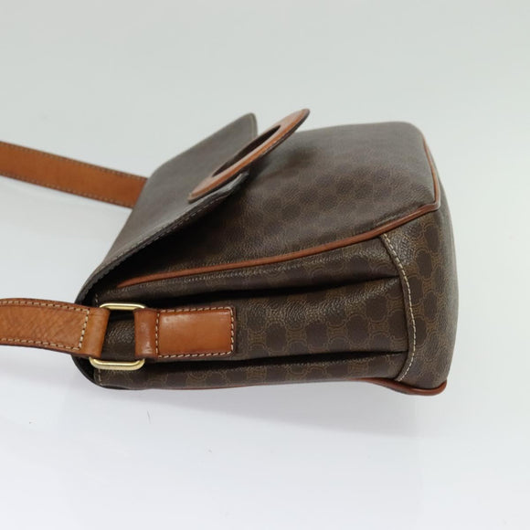 CELINE Macadam Canvas Shoulder Bag PVC Leather Brown Gold Auth BA3852