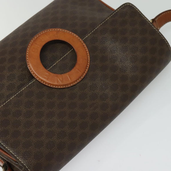 CELINE Macadam Canvas Shoulder Bag PVC Leather Brown Gold Auth BA3852