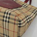 BURBERRY Nova Check Tote Bag PVC Beige Silver Auth BA3864-9