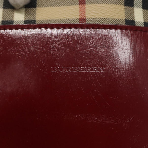 BURBERRY Nova Check Tote Bag PVC Beige Silver Auth BA3864
