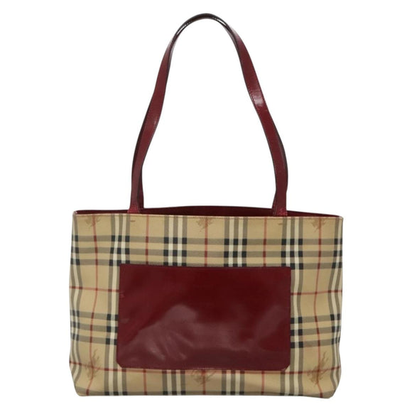 BURBERRY Nova Check Tote Bag PVC Beige Silver Auth BA3864