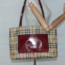 BURBERRY Nova Check Tote Bag PVC Beige Silver Auth BA3864-23