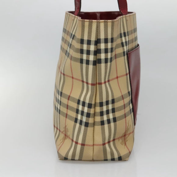 BURBERRY Nova Check Tote Bag PVC Beige Silver Auth BA3864