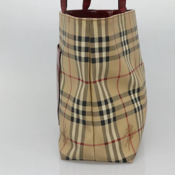 BURBERRY Nova Check Tote Bag PVC Beige Silver Auth BA3864