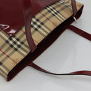 BURBERRY Nova Check Tote Bag PVC Beige Silver Auth BA3864-6