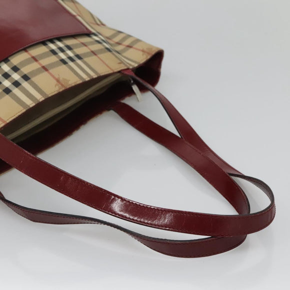 BURBERRY Nova Check Tote Bag PVC Beige Silver Auth BA3864