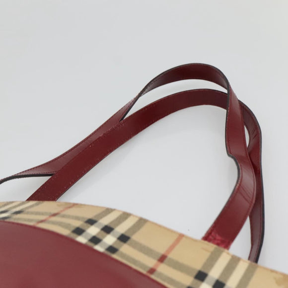 BURBERRY Nova Check Tote Bag PVC Beige Silver Auth BA3864