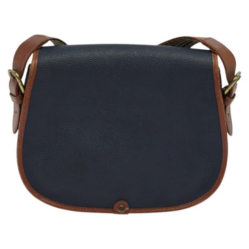 Burberrys Shoulder Bag Leather PVC Navy Gold Auth BA3865 - 0