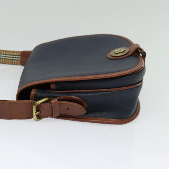 Burberrys Shoulder Bag Leather PVC Navy Gold Auth BA3865