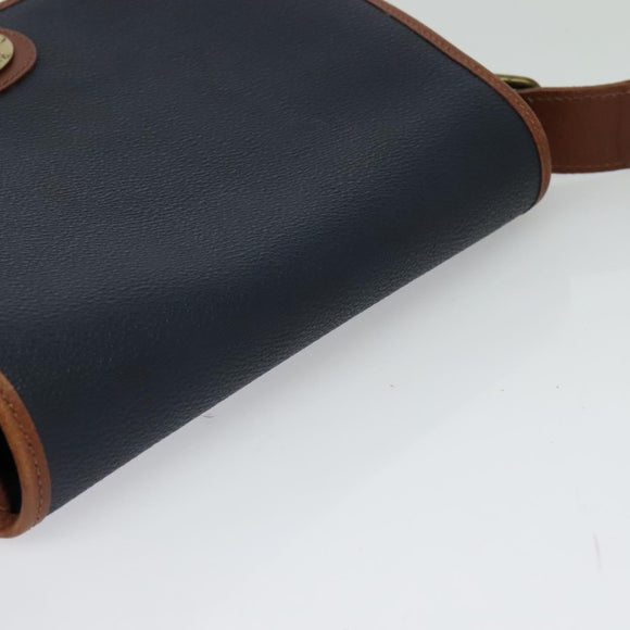 Burberrys Shoulder Bag Leather PVC Navy Gold Auth BA3865