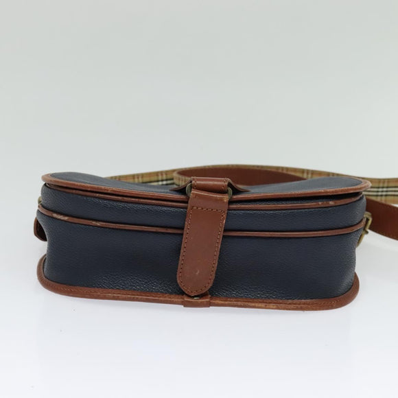 Burberrys Shoulder Bag Leather PVC Navy Gold Auth BA3865
