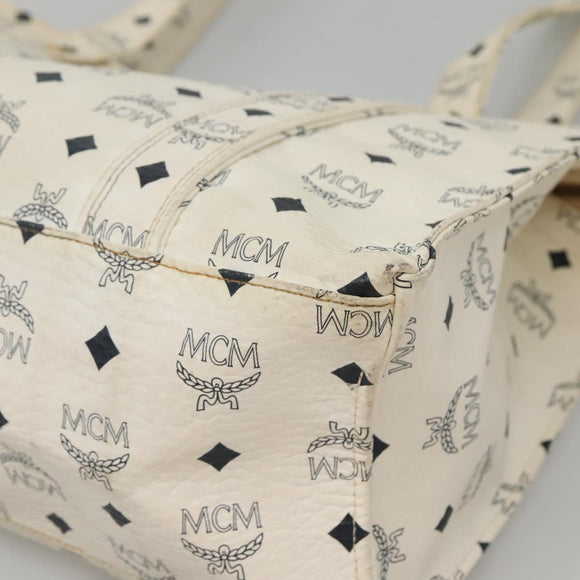 MCM Logogram Vicetos Shoulder Bag PVC Leather White Gold Auth BA3867