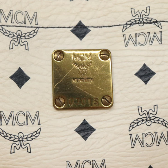 MCM Logogram Vicetos Shoulder Bag PVC Leather White Gold Auth BA3867