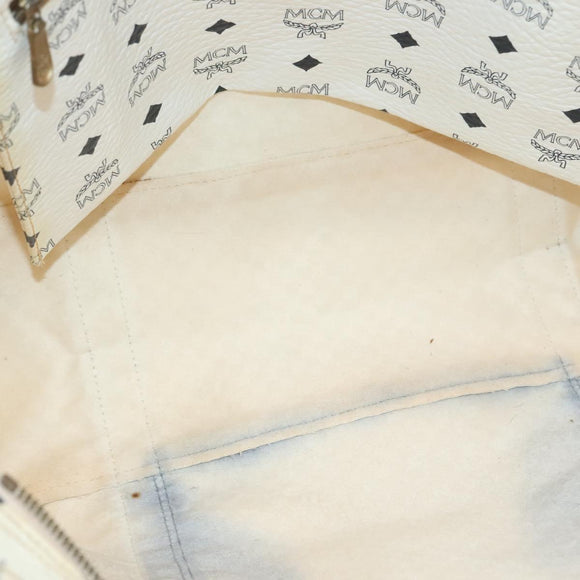 MCM Logogram Vicetos Shoulder Bag PVC Leather White Gold Auth BA3867