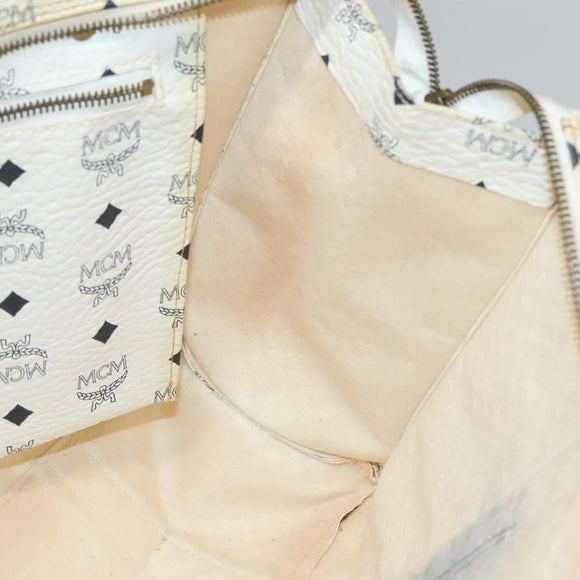 MCM Logogram Vicetos Shoulder Bag PVC Leather White Gold Auth BA3867