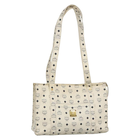 MCM Logogram Vicetos Shoulder Bag PVC Leather White Gold Auth BA3867