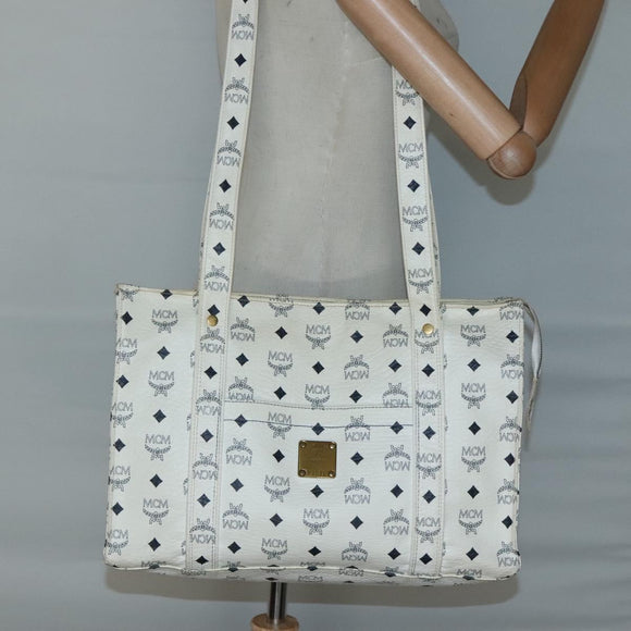 MCM Logogram Vicetos Shoulder Bag PVC Leather White Gold Auth BA3867