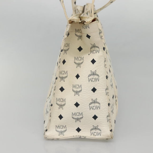 MCM Logogram Vicetos Shoulder Bag PVC Leather White Gold Auth BA3867