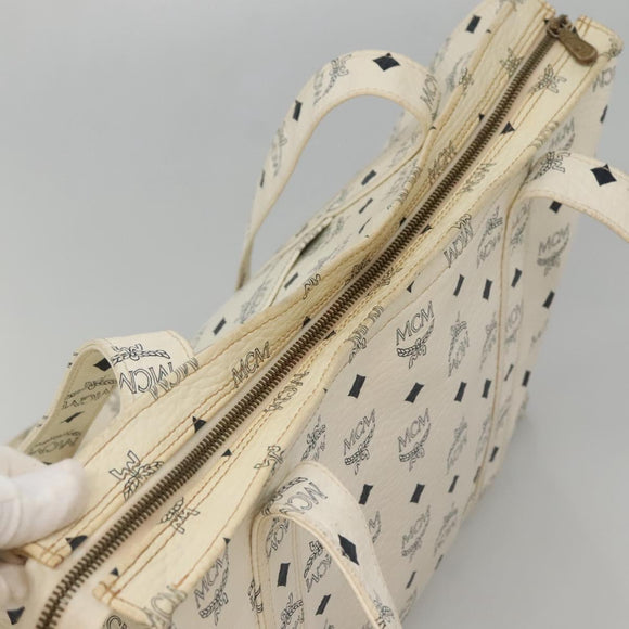 MCM Logogram Vicetos Shoulder Bag PVC Leather White Gold Auth BA3867