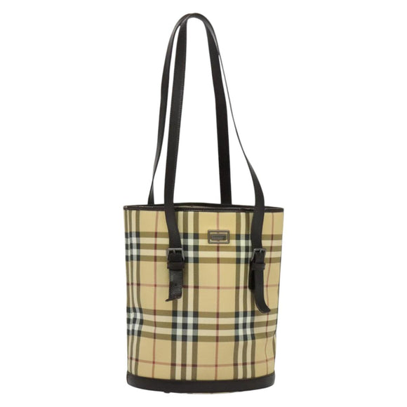 BURBERRY Nova Check Shoulder Bag PVC Beige Auth BA3875