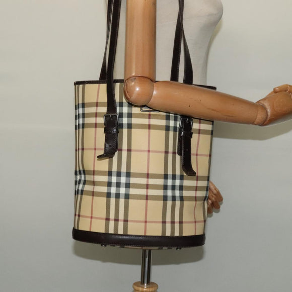 BURBERRY Nova Check Shoulder Bag PVC Beige Auth BA3875