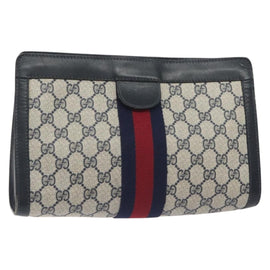 GUCCI GG Supreme Sherry Line Clutch Bag PVC Navy 37 014 2125 Auth BA3876