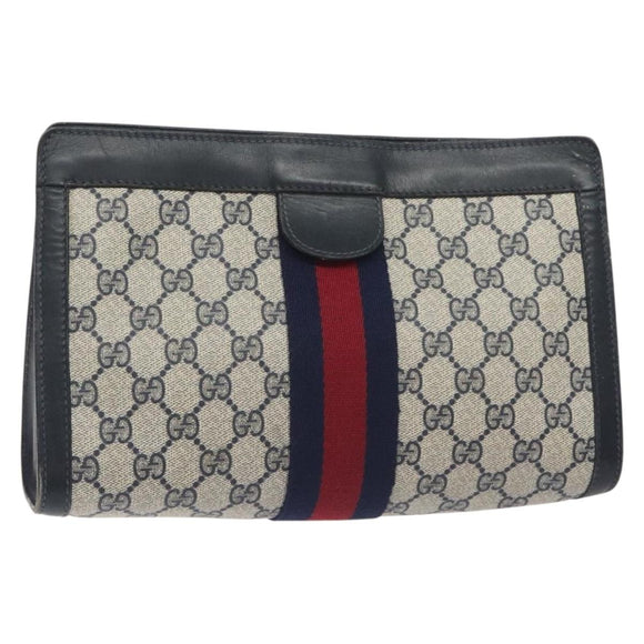 GUCCI GG Supreme Sherry Line Clutch Bag PVC Navy 37 014 2125 Auth BA3876