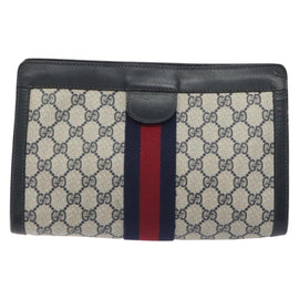 GUCCI GG Supreme Sherry Line Clutch Bag PVC Navy 37 014 2125 Auth BA3876 - 0