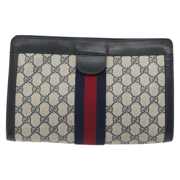 GUCCI GG Supreme Sherry Line Clutch Bag PVC Navy 37 014 2125 Auth BA3876