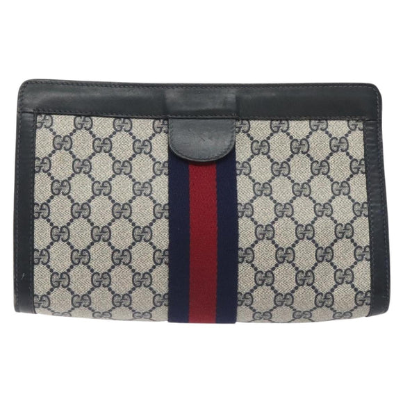 GUCCI GG Supreme Sherry Line Clutch Bag PVC Navy 37 014 2125 Auth BA3876