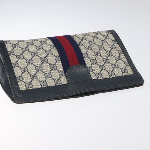 GUCCI GG Supreme Sherry Line Clutch Bag PVC Navy 37 014 2125 Auth BA3876