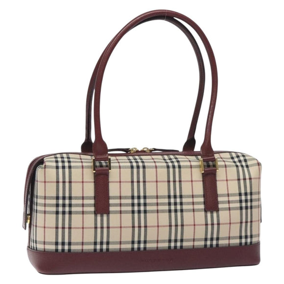 BURBERRY Nova Check Shoulder Bag Canvas Beige Gold Auth BA3879