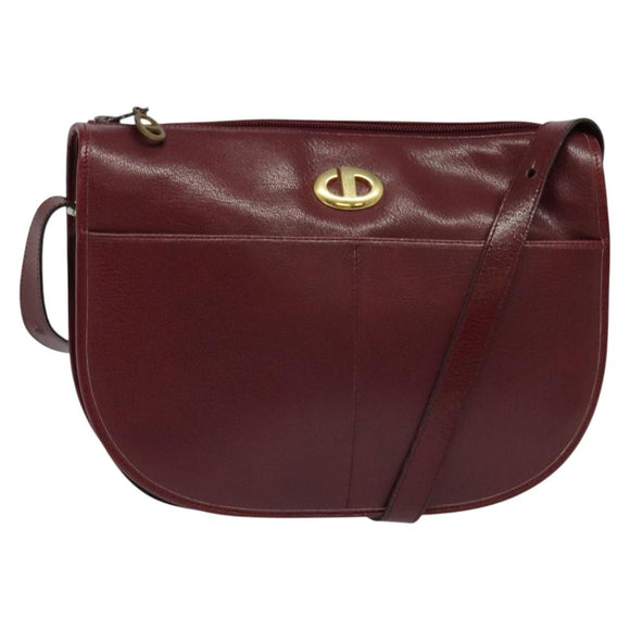 Christian Dior Shoulder Bag Leather Bordeaux Gold Auth BA3901